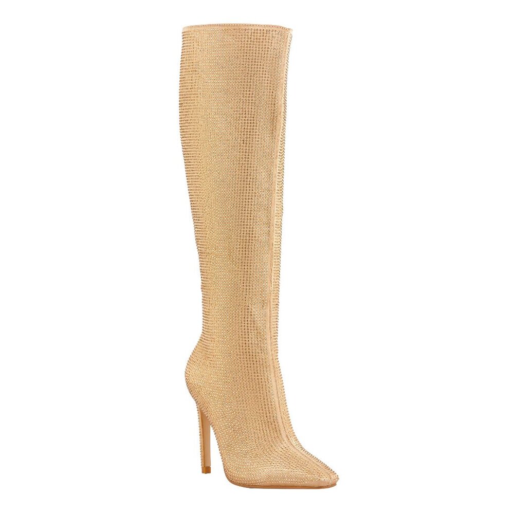 Stylish Modern Fashion Knee High Heel Stilleto Pointy Gold Boots